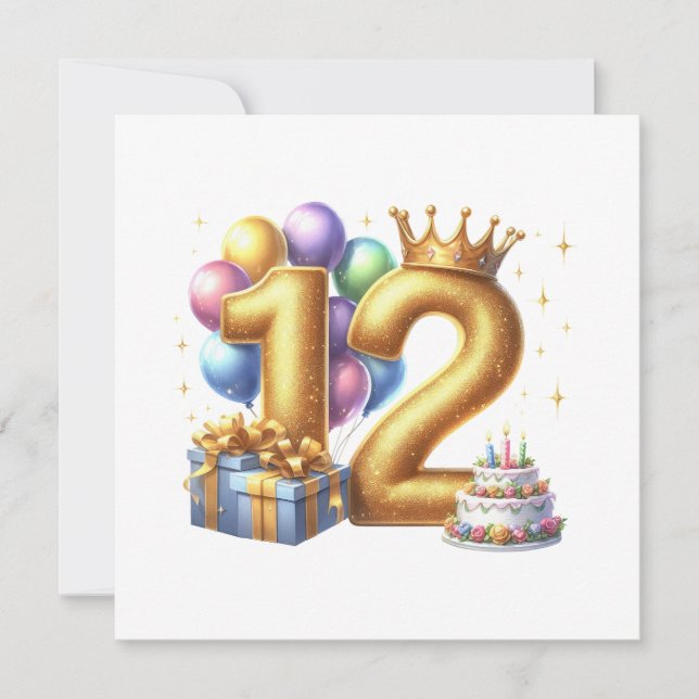 Golden 12th Birthday Invitation (Front)