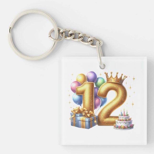 Golden 12th Birthday Key Ring (Front)