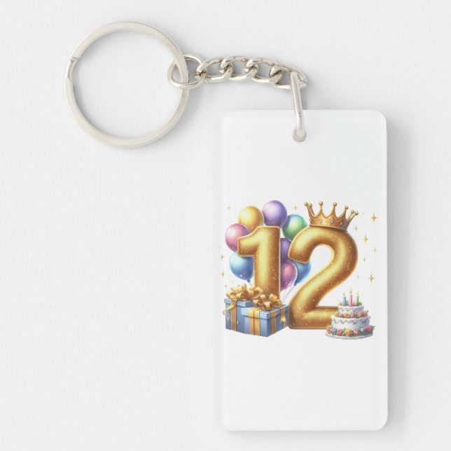 Golden 12th Birthday Key Ring (Front)