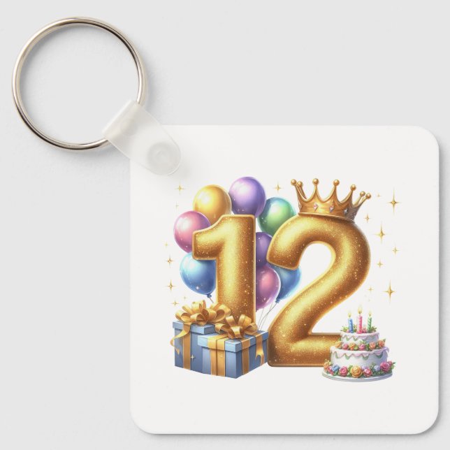 Golden 12th Birthday Key Ring (Front)