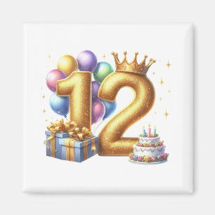 Golden 12th Birthday Magnet
