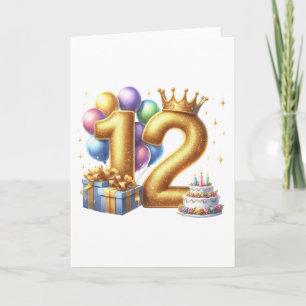 Golden 12th Birthday Thank You Card