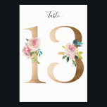 Golden 13 Floral Table Number Card<br><div class="desc">Golden number with soft pastel floral embelishment table number card. Personalise text font style,  size,  and colour.</div>