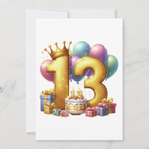 Golden 13th Birthday Thank You Card