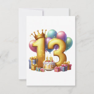 Golden 13th Birthday Thank You Card