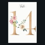 Golden 14 Floral Table Number Card<br><div class="desc">Golden number with soft pastel floral embelishment table number card. Personalise text font style,  size,  and colour.</div>