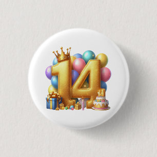 Golden 14th Birthday 3 Cm Round Badge