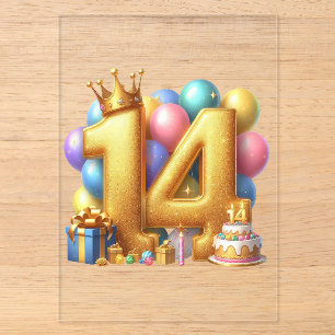 Golden 14th Birthday Acrylic Invitations