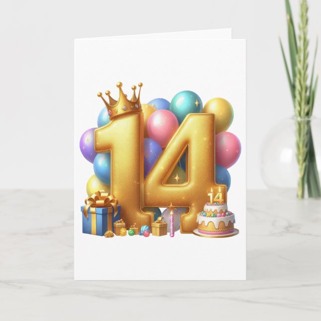 Golden 14th Birthday Card (Front)