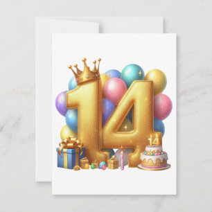 Golden 14th Birthday Card