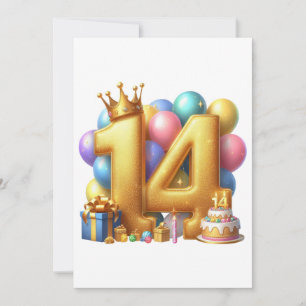 Golden 14th Birthday Card