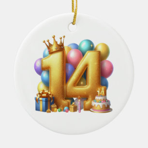 Golden 14th Birthday Ceramic Ornament