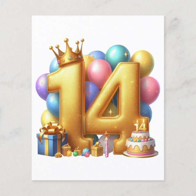 Golden 14th Birthday Flyer (Front)