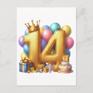 Golden 14th Birthday Invitation Postcard