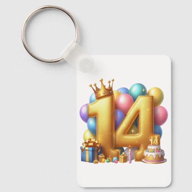 Golden 14th Birthday Key Ring (Front)