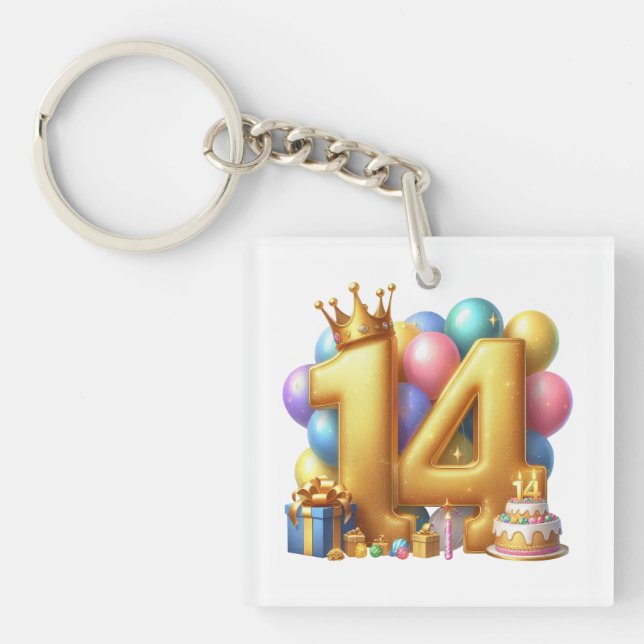 Golden 14th Birthday Key Ring (Front)