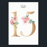 Golden 15 Floral Table Number Card<br><div class="desc">Golden number with soft pastel floral embelishment table number card. Personalise text font style,  size,  and colour.</div>