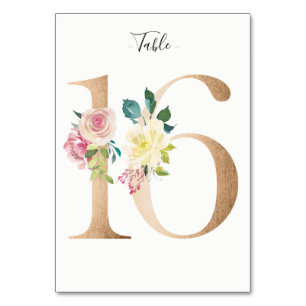 Golden 16 Floral Table Number Card