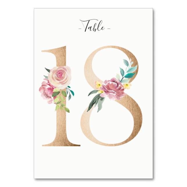 Golden 18 Floral Table Number Card (Front)