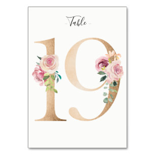 Golden 19 Floral Table Number Card