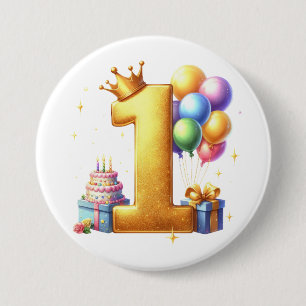 Golden 1st Birthday 7.5 Cm Round Badge