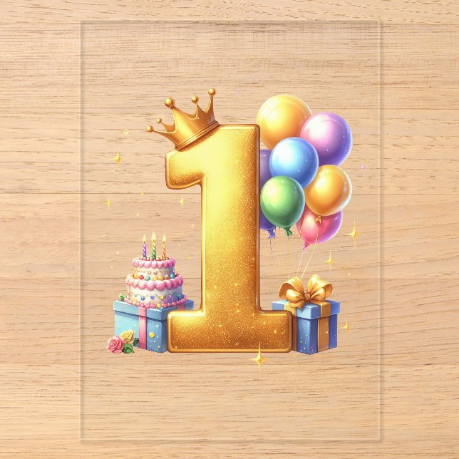 Golden 1st Birthday Acrylic Invitations (Front)