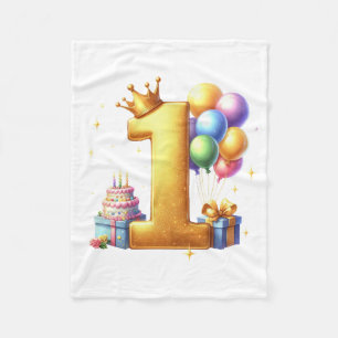 Golden 1st Birthday Fleece Blanket