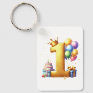 Golden 1st Birthday Key Ring