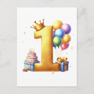 Golden 1st Birthday Postcard