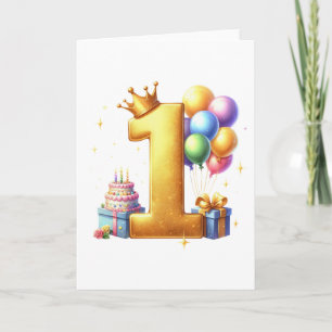 Golden 1st Birthday Thank You Card