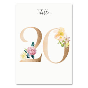 Golden 20 Floral Table Number Card