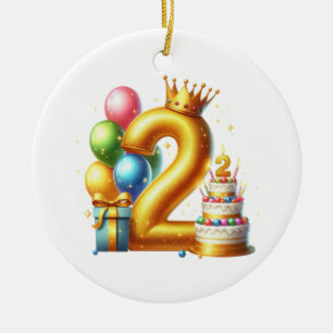 Golden 2nd Birthday Ceramic Ornament