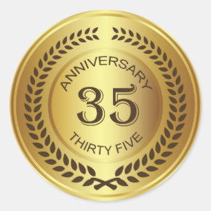 Golden 35th Anniversary with laurel wreath Sticker