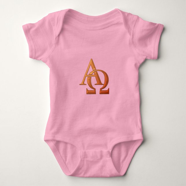 Golden "3-D" Alpha and Omega Symbol Baby Bodysuit (Front)