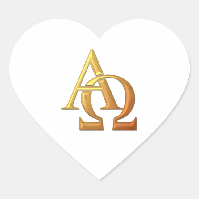 Golden "3-D" Alpha and Omega Symbol Heart Sticker (Front)
