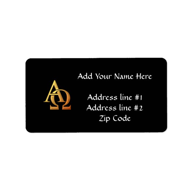 Golden "3-D" Alpha and Omega Symbol Label (Front)