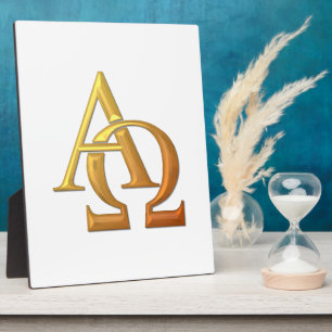 Golden "3-D" Alpha and Omega Symbol Plaque