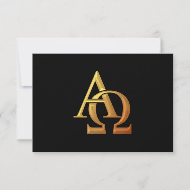 Golden "3-D" Alpha and Omega Symbol RSVP Card (Front)
