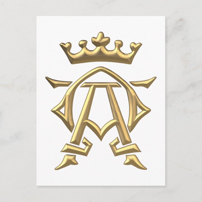 Golden "3-D" Alpha and Omega w/Crown Symbol Postcard (Front)
