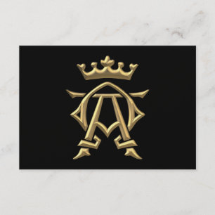 Golden "3-D" Alpha and Omega w/Crown Symbol RSVP Card