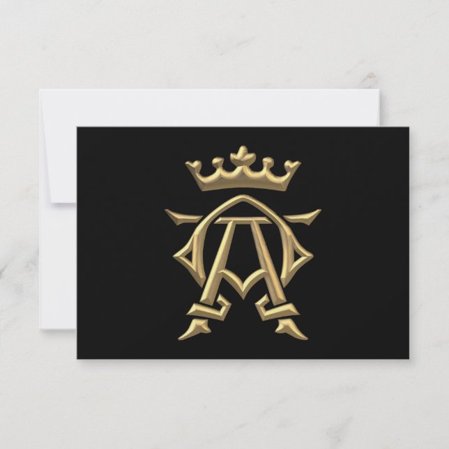 Golden "3-D" Alpha and Omega w/Crown Symbol RSVP Card (Front)