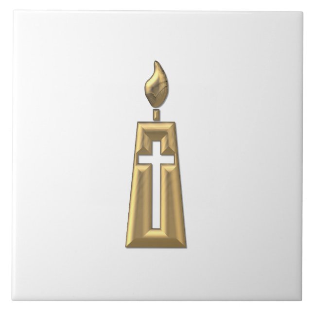 Golden "3-D" Candle Ceramic Tile (Front)