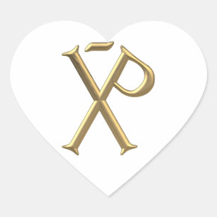 Golden "3-D" Chi-Rho 3 Heart Sticker