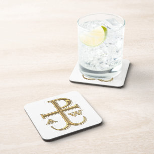 Golden "3-D" Chi-Rho with Anchor Coaster