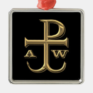 Golden "3-D" Chi-Rho with Anchor Metal Ornament