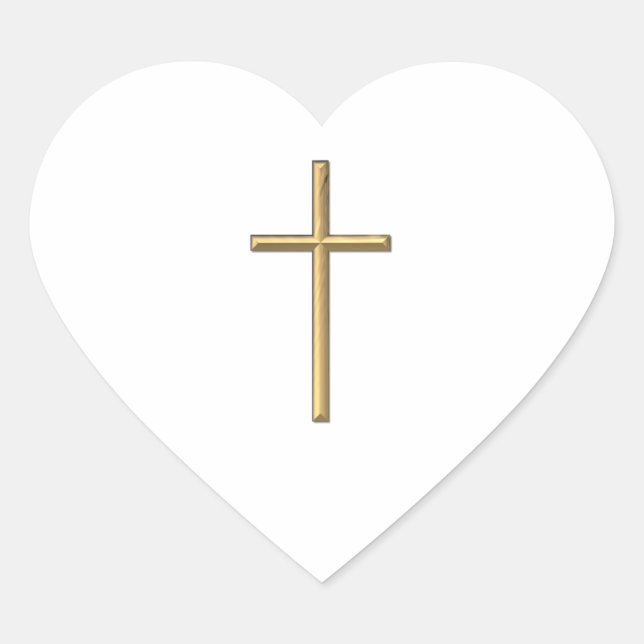 Golden "3-D" Cross Heart Sticker (Front)