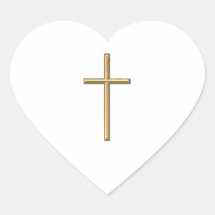 Golden "3-D" Cross Heart Sticker