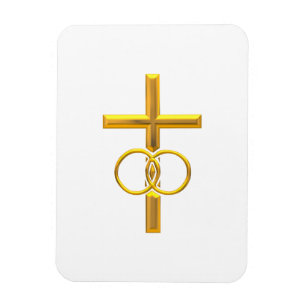 Golden 3-D Cross with Wedding Rings Magnet