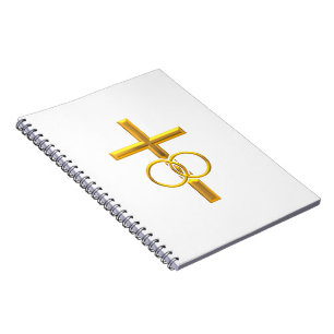Golden 3-D Cross with Wedding Rings Notebook