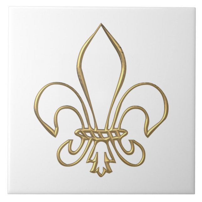 Golden "3-D" Fleur-de-lis Ceramic Tile (Front)